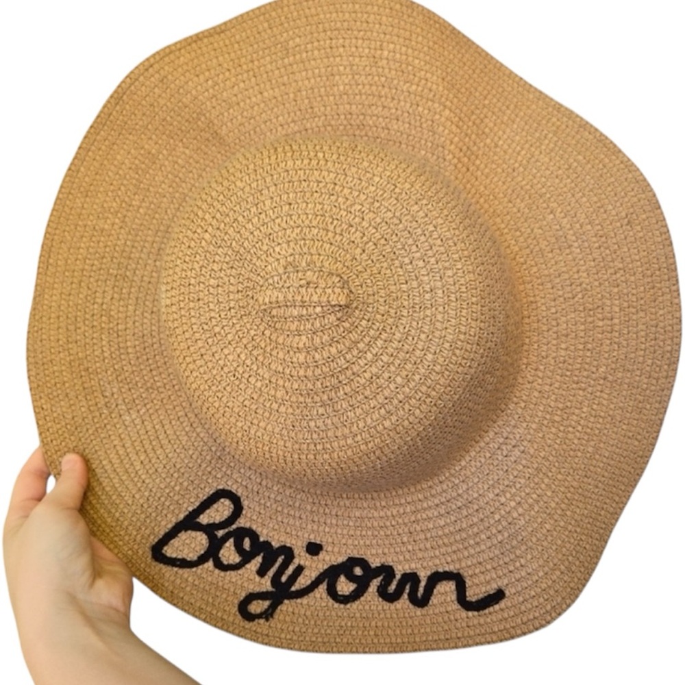 Chic Tan Sun Hat with Black Embroidery